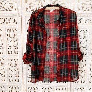 Fireball Sheer Plaid Top Blouse